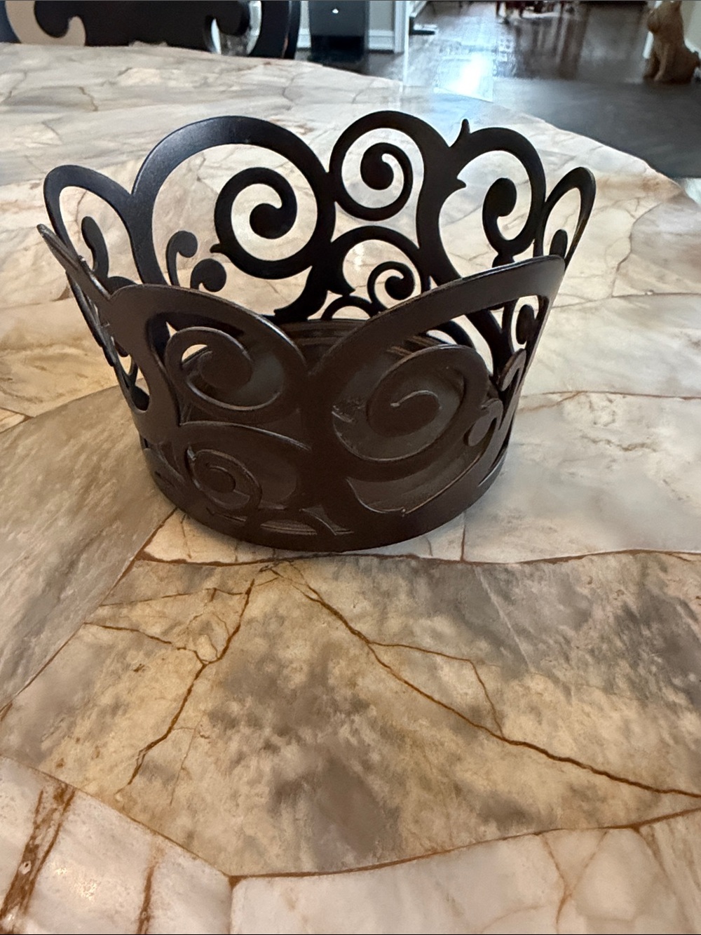 Decorative Metal Scroll Candle Holder - Brown